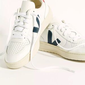 Veja White and Navy Athletic Shoes